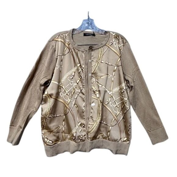 Ralph Lauren Sweater Top Cardigan Equestrian-Print Crew Neck 1X - Picture 1 of 6
